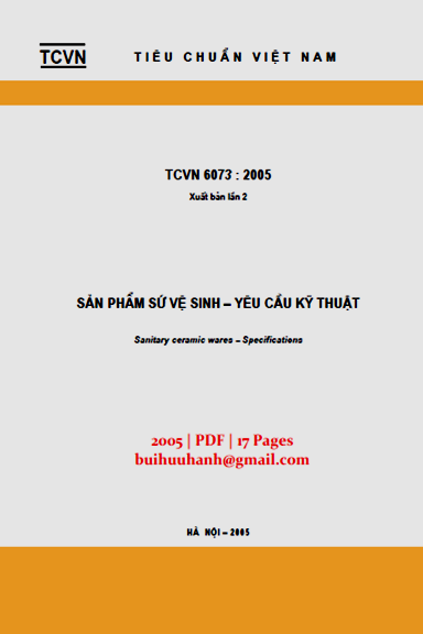 TCVN 6073-2005 - Sản Phẩm Sứ Vệ Sinh - Yêu Cầu Kỹ Thuật