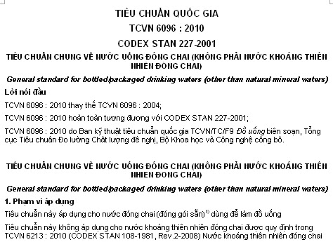 TCVN 6096-2010 - Tiêu Chuẩn Chung Về Nước Uống Đóng Chai