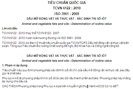 TCVN 6122-2010 - Dầu Mỡ Động Vật Và Thực Vật - Xác Định Trị Số Iôt
