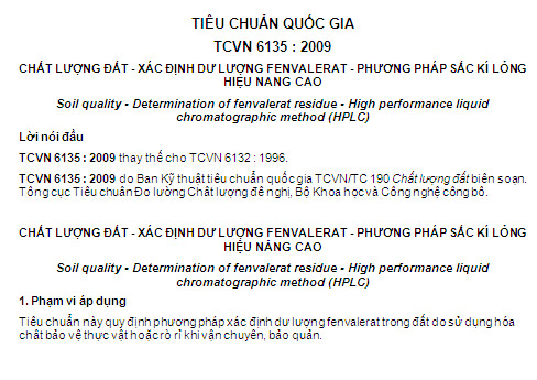 TCVN 6135-2009 - Chất Lượng Đất - Xác Định Dư Lượng Fenvalerat - Phương Pháp Sắc Kí Lỏng