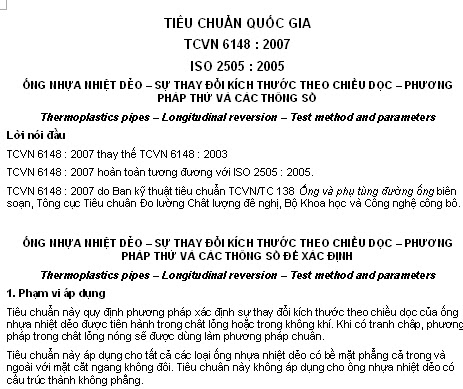 TCVN 6148-2007 - Ống Nhựa Nhiệt Dẻo - Sự Thay Đổi Kích Thước Theo Chiều Dọc