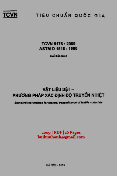TCVN 6176-2009 - Vật Liệu Dệt - Phương Pháp Xác Định Độ Truyền Nhiệt