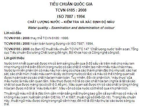 TCVN 6185-2008 - Chất Lượng Nước - Kiểm Tra Và Xác Định Độ Màu