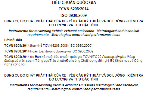 TCVN 6208-2014 - Dụng Cụ Đo Chất Phát Thải Của Xe - Yêu Cầu Kỹ Thuật Và Đo Lường - Kiểm Tra Đo Lường