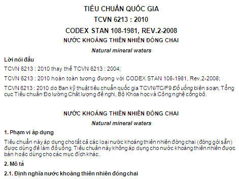 TCVN 6213-2010 - Nước Khoáng Thiên Nhiên Đóng Chai