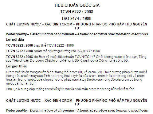 TCVN 6222-2008 - Chất Lượng Nước - Xác Định Crom - Phương Pháp Đo Phổ Hấp Thụ Nguyên Tử