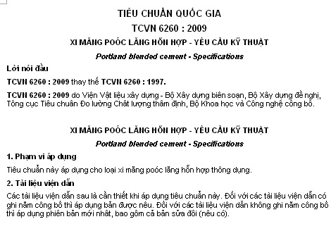 TCVN 6260-2009 - Xi Măng Poóc Lăng Hỗn Hợp - Yêu Cầu Kỹ Thuật