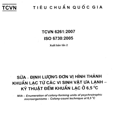 TCVN 6261-2007 - Sữa - Định Lượng Đơn Vị Hình Thành Khuẩn Lạc Từ Các Vi Sinh Vật Ưa Lạnh