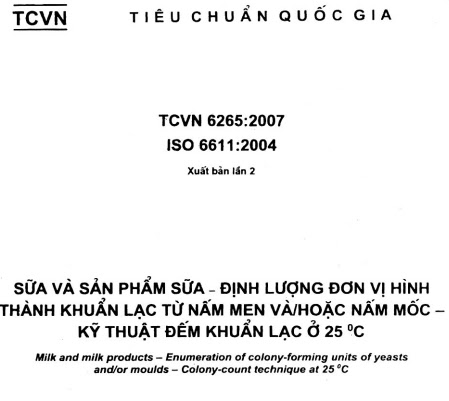 TCVN 6265-2007 - Sữa Và Sản Phẩm Sữa - Định Lượng Đơn Vị Hình Thành Khuẩn Lạc Từ Nấm Men