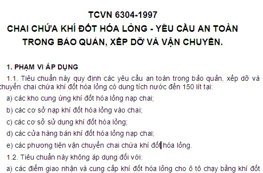TCVN 6304-1997 - Chai Chứa Khí Đốt Hóa Lỏng - Yêu Câu Trong Bảo Quản Xếp Đở Và Vận Chuyển