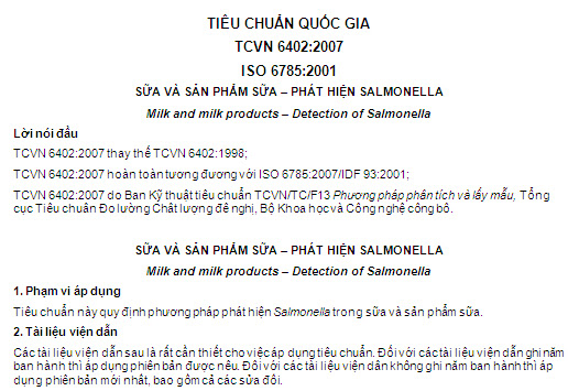TCVN 6402-2007 - Sữa Và Sản Phẩm Sữa - Phát Hiện Salmonella
