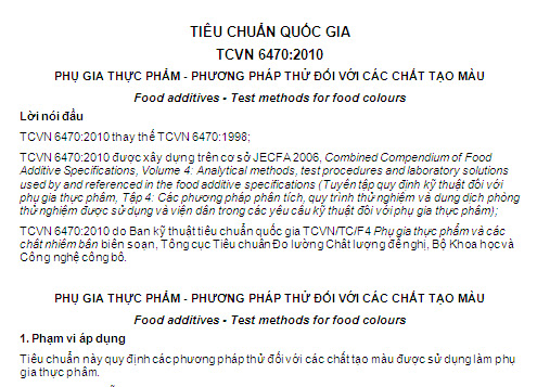 TCVN 6470-2010 - Phụ Gia Thực Phẩm - Phương Pháp Thử Đối Với Các Chất Tạo Màu