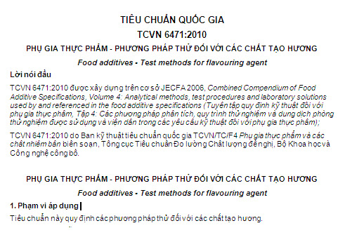 TCVN 6471-2010 - Phụ Gia Thực Phẩm - Phụ gia thực phẩm - Phương Pháp Thử Đối Với Các Chất Tạo Hương