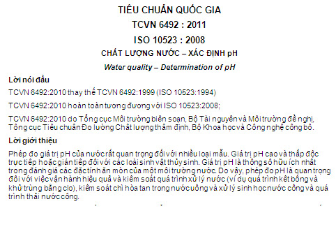 TCVN 6492-2011 - Chất Lượng Nước - Xác Định pH