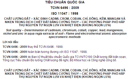 TCVN 6496-2009 - Chất Lượng Đất - Xác Định Cadimi Crom Coban Chì Đồng Kẽm Mangan