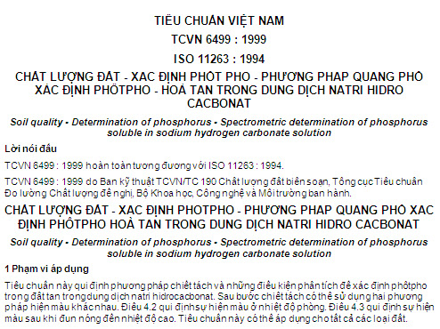 TCVN 6499-1999 - Chất Lượng Đất - Xác Định Phốt Pho - Phương Pháp Quang Phổ Xác Định Phốtpho
