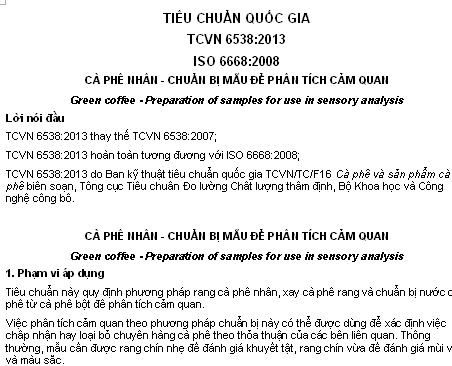 TCVN 6538-2013 - Cà Phê Nhân - Chuẩn Bị Mẫu Để Phân Tích Cảm Quan