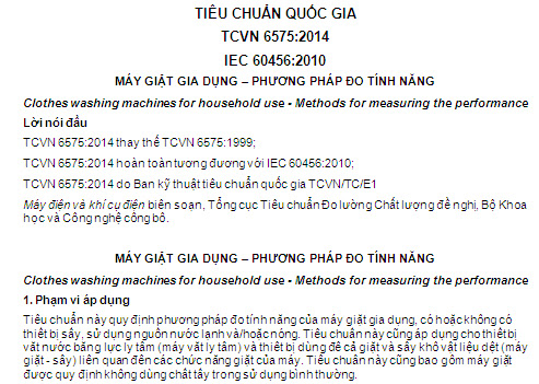 TCVN 6575-2014 - Máy Giặt Gia Dụng - Phương Pháp Đo Tính Năng