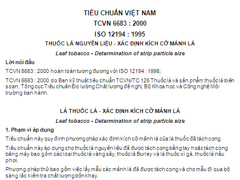 TCVN 6683-2000 - Thuốc Lá Nguyên Liệu - Xác Định Kích Cỡ Mảnh Lá