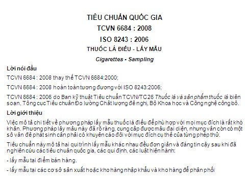 TCVN 6684-2008 - Thuốc Lá Điếu - Lấy Mẫu
