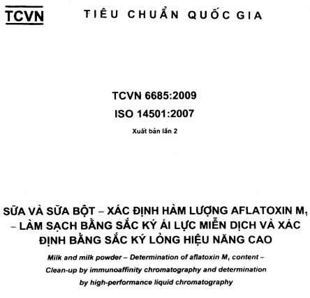 TCVN 6685-2009 - Sữa Và Sữa Bột - Xác Định Hàm Lượng Aflatoxin M1