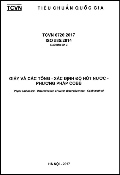 TCVN 6726-2017-ISO - Giấy Và Các Tông - Xác Định Độ Hút Nước - Phương Pháp Cobb