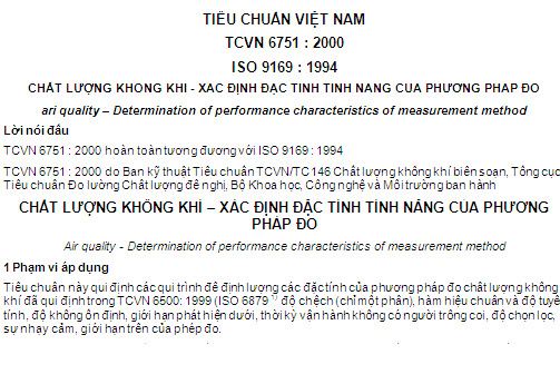 TCVN 6751-2000 - Chất Lượng Không Khí - Xác Định Đặc Tính Tính Năng Của Phương Pháp Đo