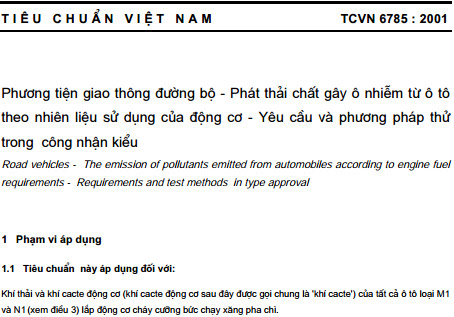 TCVN 6785-2001 - Phương Tiện Giao Thông Đường Bộ - Phát Thải Chất Gây Ô Nhiễm Từ Ô Tô