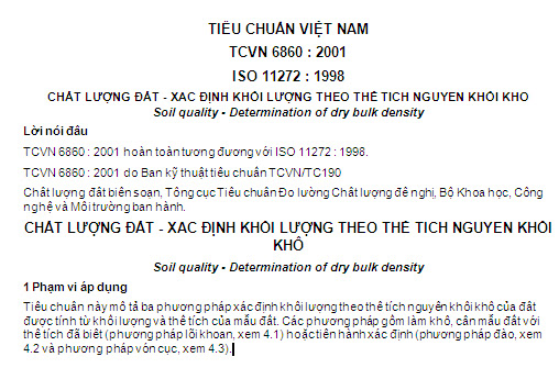 TCVN 6860-2001 - Chất Lượng Đất - Xác Định Khối Lượng Theo Thể Tích Nguyên Khối Khô