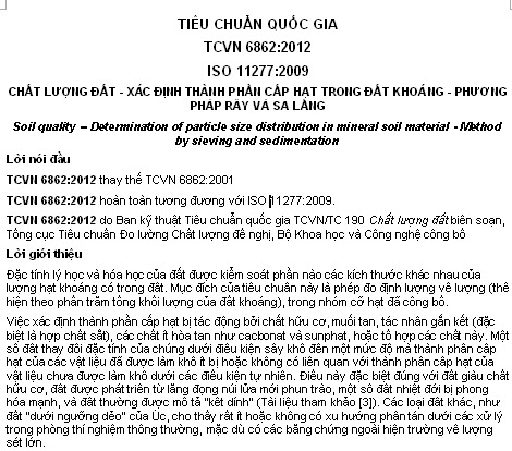 TCVN 6862-2012 - Chất Lượng Đất - Xác Định Thành Phần Cấp Hạt Trong Đất Khoáng