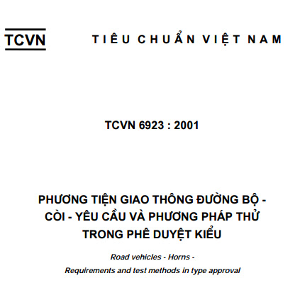 TCVN 6923-2001 - Phương Tiện Giao Thông Đường Bộ - Còi - Yêu Cầu Và Phương Pháp Thử
