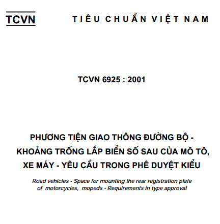TCVN 6925-2001 - Phương Tiện Giao Thông Đường Bộ - Khoảng Trống Lắp Biển Số Sau Của Mô Tô Xe Máy