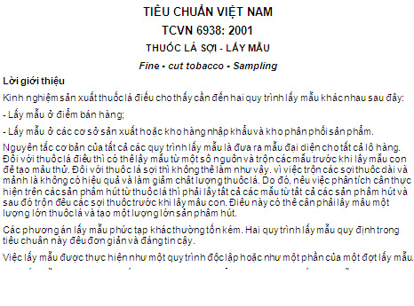 TCVN 6938-2001 - Thuốc Lá Sợi - Lấy Mẫu