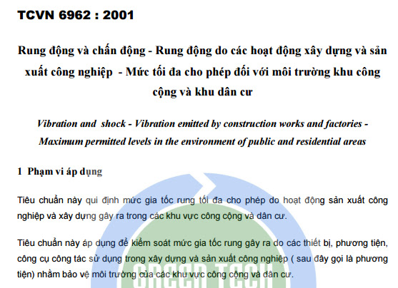 TCVN 6962-2001 - Rung Động Và Chấn Động - Rung Động Do Các Hoạt Động Xây Dựng
