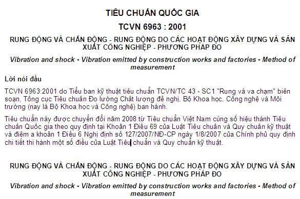 TCVN 6963-2001 - Rung Động Và Chấn Động - Rung Động Do Các Hoạt Động Xây Dựng