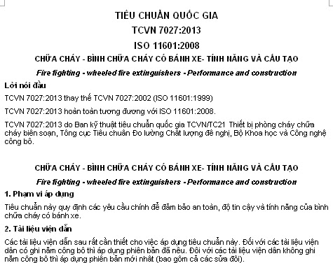 TCVN 7027-2013 - Chữa Cháy - Bình Chữa Cháy Có Bánh Xe - Tính Năng Và Cấu Tạo