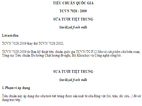 TCVN 7028-2009 - Sữa Tươi Tiệt Trùng