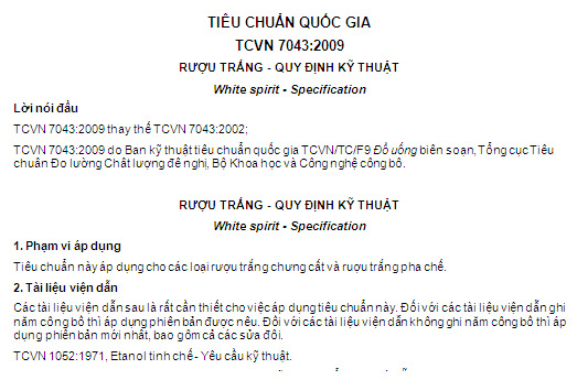 TCVN 7043-2009 - Rượu Trắng - Quy Định Kỹ Thuật