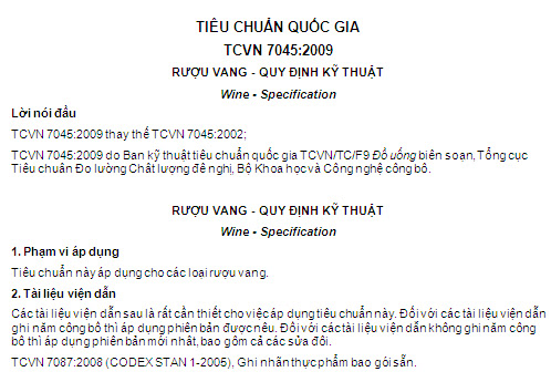 TCVN 7045-2009 - Rượu Vang - Quy Định Kỹ Thuật