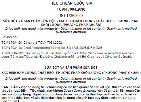 TCVN 7084-2010 - Sữa Bột Và Sản Phẩm Sữa Bột - Xác Định Hàm Lượng Chất Béo - Phương Pháp Khối Lượng
