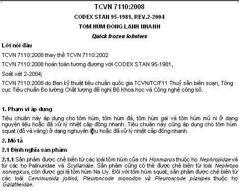 TCVN 7110-2008 - Tôm Hùm Đông Lạnh Nhanh