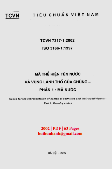 TCVN 7217-1-2002-ISO - Mã Thể Hiện Tên Nước Và Vùng Lãnh Thổ Của Chúng - Phần 1 Mã Nước