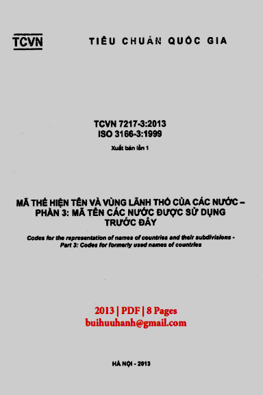 TCVN 7217-3-2013 - Mã Thể Hiện Tên Và Vùng Lãnh Thổ Của Các Nước Phần 3-Mã Tên Các Nước Được Sử Dụng