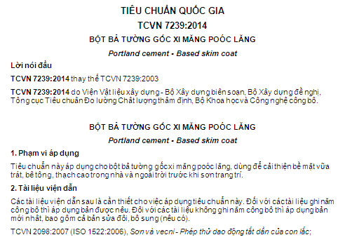 TCVN 7239-2014 - Bột Bả Tường Gốc Xi Măng Poóc Lăng