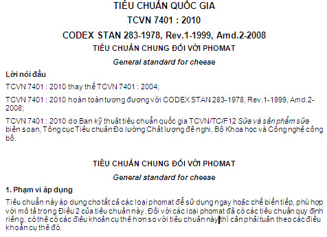 TCVN 7401-2010 - Tiêu Chuẩn Chung Đối Với Phomat