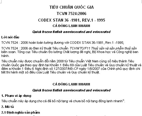 TCVN 7524-2006 - Cá Đông Lạnh Nhanh