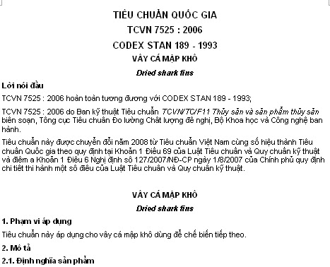 TCVN 7525-2006 - Vây Cá Mập Khô