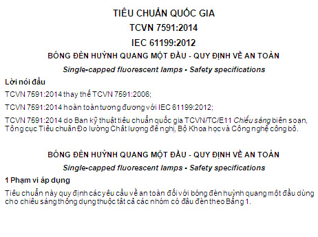 TCVN 7591-2014 - Bóng Đèn Huỳnh Quang Một Đầu - Qui Định Về An Toàn