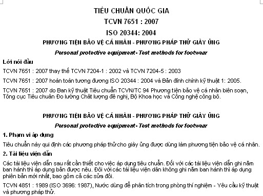 TCVN 7651-2007 - Phương Tiện Bảo Vệ Cá Nhân - Phương Pháp Thử Giày Ủng