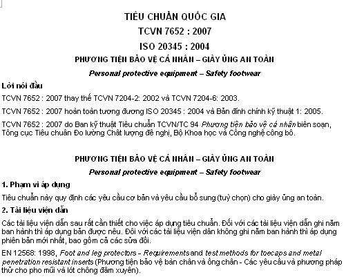 TCVN 7652-2007 - Phương Tiện Bảo Vệ Cá Nhân - Giày Ủng An Toàn